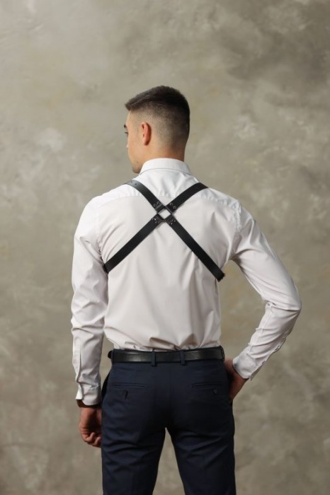 Черная мужская кожаная портупея №4 - БДСМ Арсенал - купить с доставкой в Димитровграде