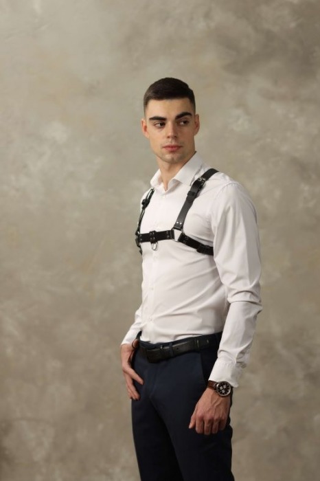 Черная мужская кожаная портупея №4 - БДСМ Арсенал - купить с доставкой в Димитровграде