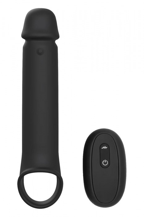 Черная насадка-удлинитель с вибрацией Vibrating Extender With Remote - Dream Toys - в Димитровграде купить с доставкой