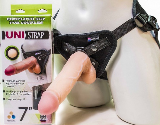 Страпон-унисекс с двумя насадками UNI strap 7  Harness - 19 и 16 см. - LOVETOY (А-Полимер) - купить с доставкой в Димитровграде