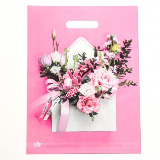 Розовый пакет с цветочным принтом и вырубной ручкой (40х31 см) - Сима-Ленд - купить с доставкой в Димитровграде