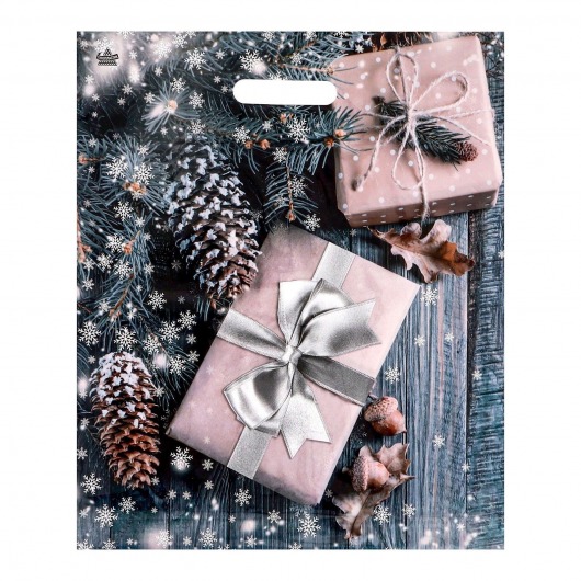 Новогодний пакет с принтом в виде подарков и вырубной ручкой (45х38 см) - Сима-Ленд - купить с доставкой в Димитровграде