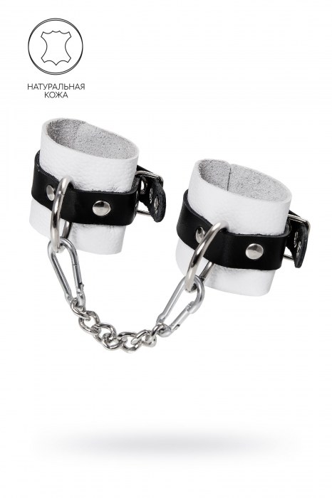 Бело-черные кожаные наручники с одним ремешком с люверсами - Pecado - купить с доставкой в Димитровграде
