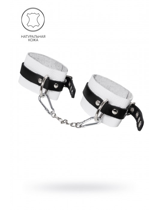 Бело-черные мягкие оковы с одним ремешком и люверсами - Pecado - купить с доставкой в Димитровграде
