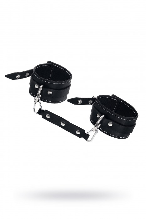Черные двухслойные кожаные оковы с белой строчкой - Pecado - купить с доставкой в Димитровграде