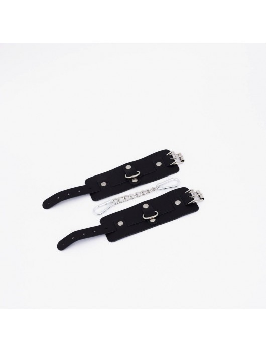 Черные кожаные наручники с хромированной фурнитурой - Crazy Handmade - купить с доставкой в Димитровграде