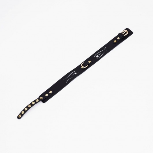 Черный кожаный ошейник с золотистой фурнитурой - Crazy Handmade - купить с доставкой в Димитровграде