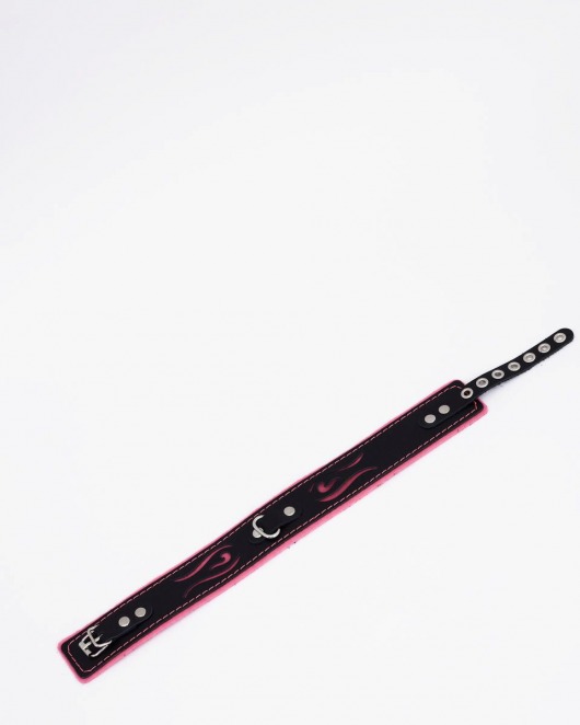 Черно-розовый кожаный ошейник с розовой строчкой - Crazy Handmade - купить с доставкой в Димитровграде