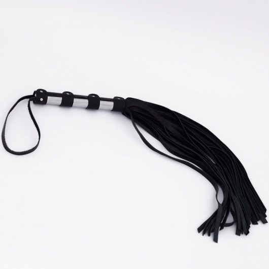 Черный кожаный флоггер со стальной ручкой - 45 см. - Crazy Handmade - купить с доставкой в Димитровграде