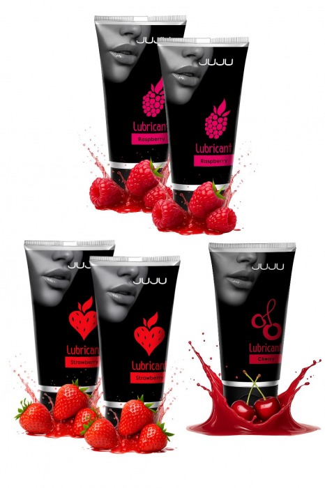 Набор из 5 съедобных лубрикантов JUJU (клубника х 2, малина х 2, вишня) - JuJu - купить с доставкой в Димитровграде