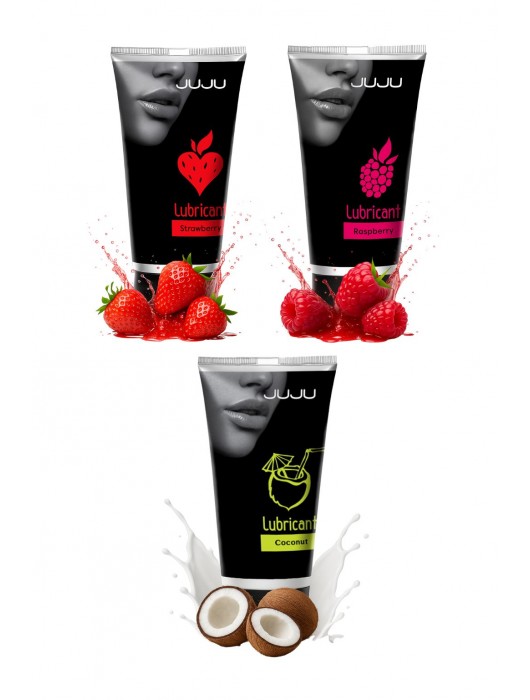 Набор из 3 съедобных лубрикантов JUJU (клубника, малина, кокос) - JuJu - купить с доставкой в Димитровграде