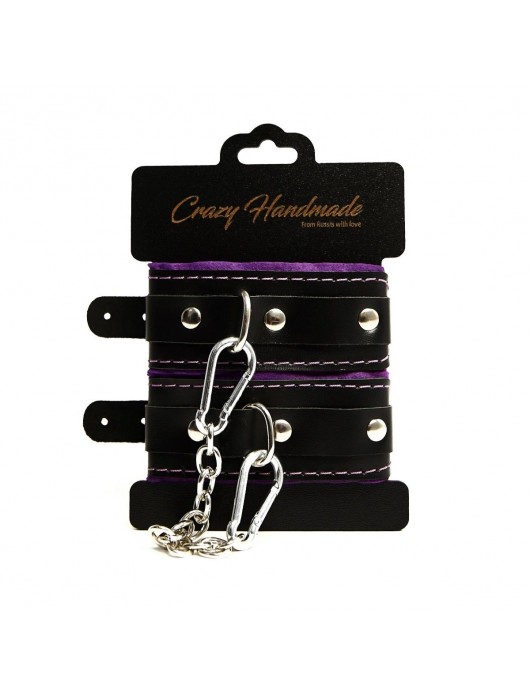 Черно-фиолетовые скругленные наручники с мягкой подкладкой - Crazy Handmade - купить с доставкой в Димитровграде