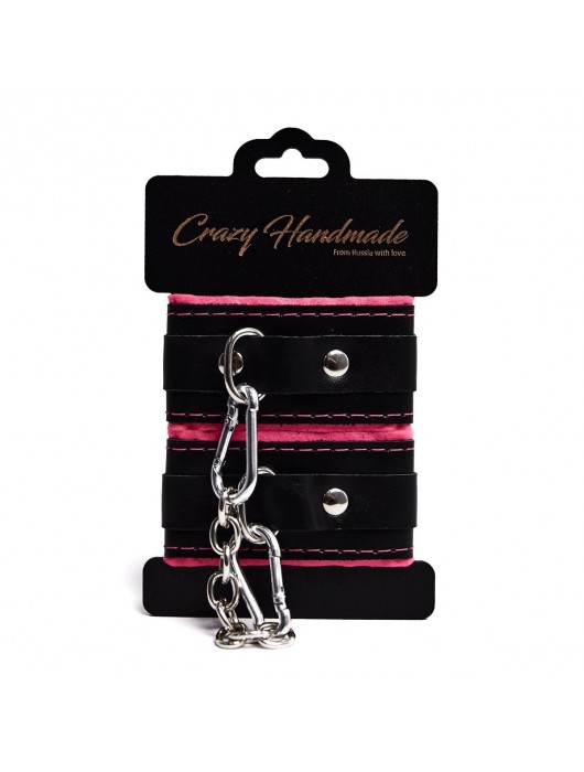 Черно-розовые скругленные наручники с мягкой подкладкой - Crazy Handmade - купить с доставкой в Димитровграде