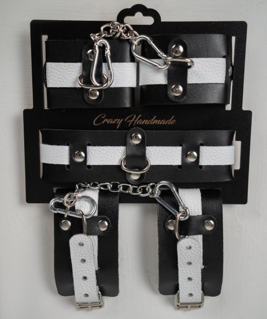 Набор фиксаторов из черной и белой натуральной кожи - Crazy Handmade - купить с доставкой в Димитровграде