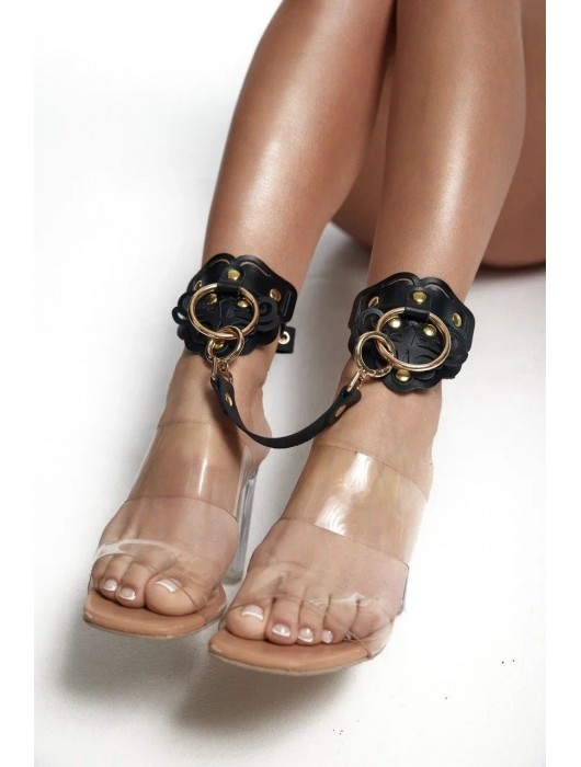 Черные кожаные оковы с резными узорами и клепками - Crazy Handmade - купить с доставкой в Димитровграде