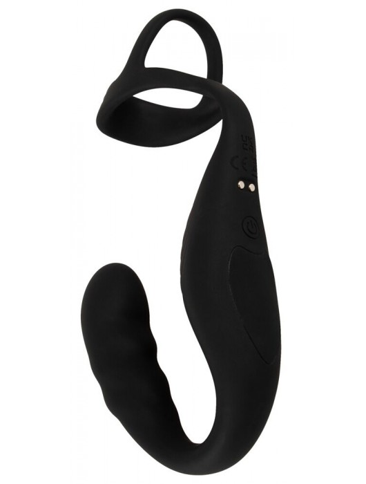 Черное эрекционное кольцо со стимуляцией промежности и анальной пробкой Cock Ring with RC Prostate Plug - Orion - в Димитровграде купить с доставкой