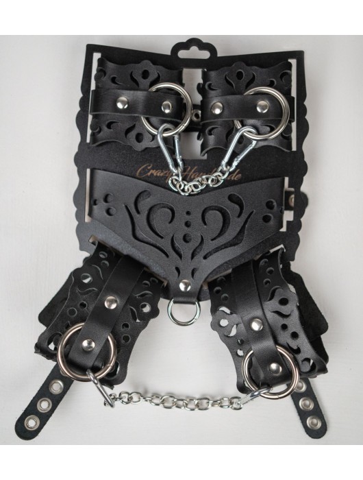 Черный ажурный кожаный набор фиксаций - Crazy Handmade - купить с доставкой в Димитровграде
