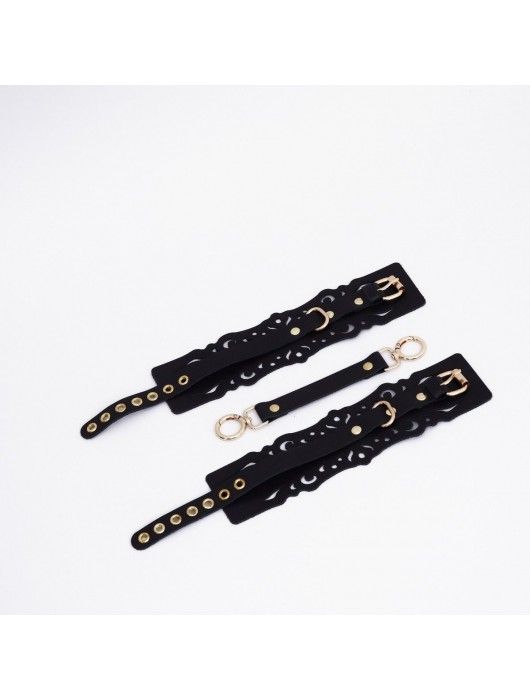 Черный кожаные оковы с узорами и золотистой фурнитурой - Crazy Handmade - купить с доставкой в Димитровграде