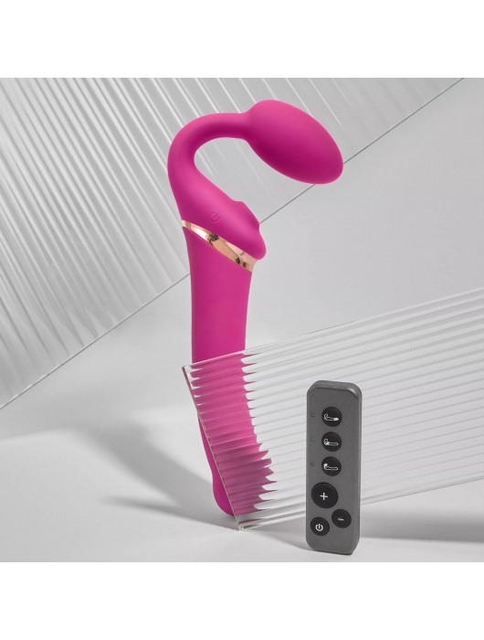 Ярко-розовый безремневой страпон Multi Orgasm Bendable Strap-On size XL с клиторальной стимуляцией - Strap-on-me - купить с доставкой в Димитровграде