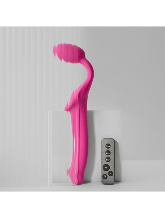 Ярко-розовый безремневой страпон Strap-on-me Vibrating Bendable Strap-On size XL - Strap-on-me - купить с доставкой в Димитровграде