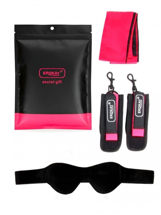 Черно-розовый эротический набор: маска, наручники и повязка - Erokay - купить с доставкой в Димитровграде