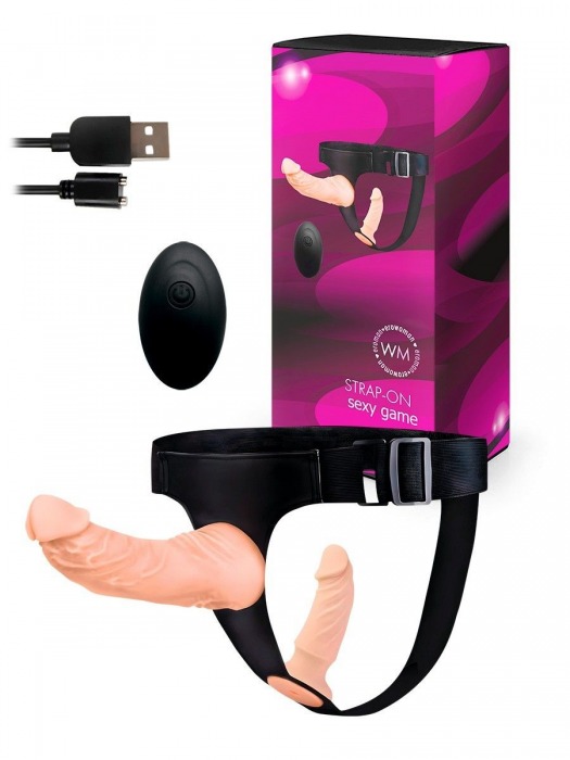 Женский страпон с 2 насадками, вибрацией и пультом ДУ - Erowoman-Eroman - купить с доставкой в Димитровграде