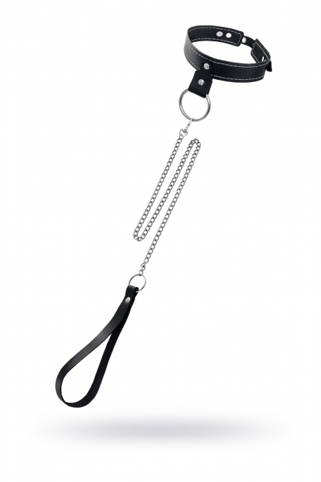 Черный узкий однослойный ошейник с серебристым поводком-цепочкой - Pecado - купить с доставкой в Димитровграде