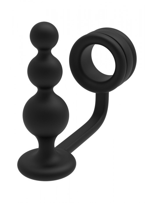Черное эрекционное кольцо с анальной елочкой Cockring With Beaded Anal Plug - Dream Toys - в Димитровграде купить с доставкой