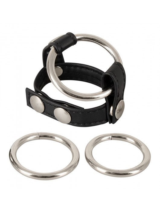 Подхват для мошонки с 3 съемными эрекционными кольцами Leder-Riemen - Orion - в Димитровграде купить с доставкой