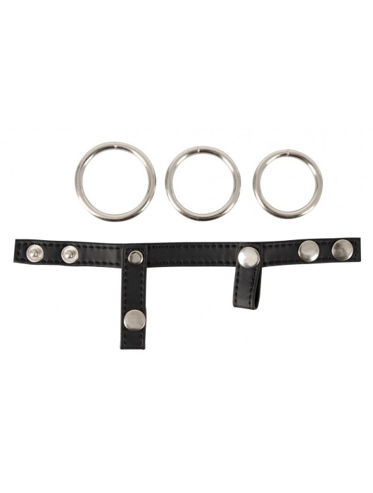 Подхват для мошонки с 3 съемными эрекционными кольцами Leder-Riemen - Orion - в Димитровграде купить с доставкой