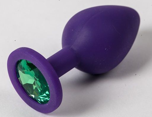 Фиолетовая силиконовая пробка с зеленым кристаллом - 9,5 см. - 4sexdreaM - купить с доставкой в Димитровграде