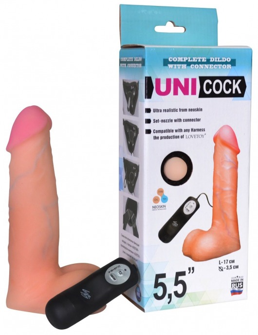 Фаллическая насадка Харнесс UNICOCK 5,5  с вибрацией - 17 см. - LOVETOY (А-Полимер) - купить с доставкой в Димитровграде