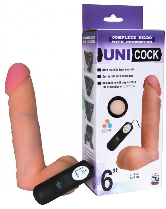 Фаллическая насадка Харнесс UNICOCK 6  с вибрацией - 18 см. - LOVETOY (А-Полимер) - купить с доставкой в Димитровграде