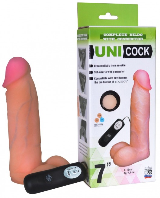 Фаллическая насадка Харнесс UNICOCK 7  с вибрацией - 19 см. - LOVETOY (А-Полимер) - купить с доставкой в Димитровграде