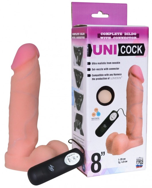 Фаллическая насадка Харнесс UNICOCK 8  с вибрацией - 20 см. - LOVETOY (А-Полимер) - купить с доставкой в Димитровграде