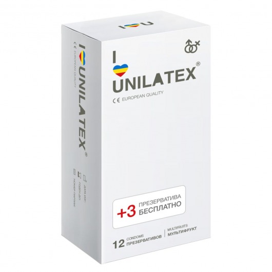 Разноцветные ароматизированные презервативы Unilatex Multifruit  - 12 шт. + 3 шт. в подарок - Unilatex - купить с доставкой в Димитровграде