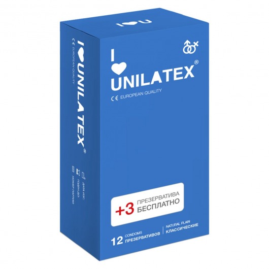 Классические презервативы Unilatex Natural Plain - 12 шт. + 3 шт. в подарок - Unilatex - купить с доставкой в Димитровграде