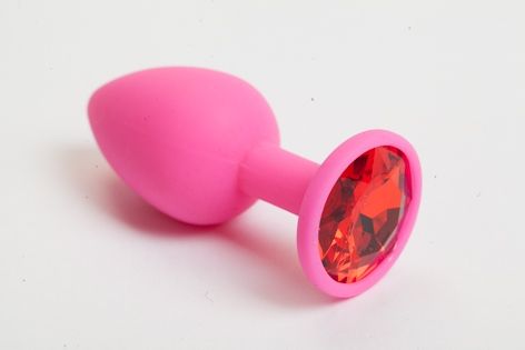 Розовая анальная пробка с красным кристаллом - 9,5 см. - 4sexdreaM - купить с доставкой в Димитровграде