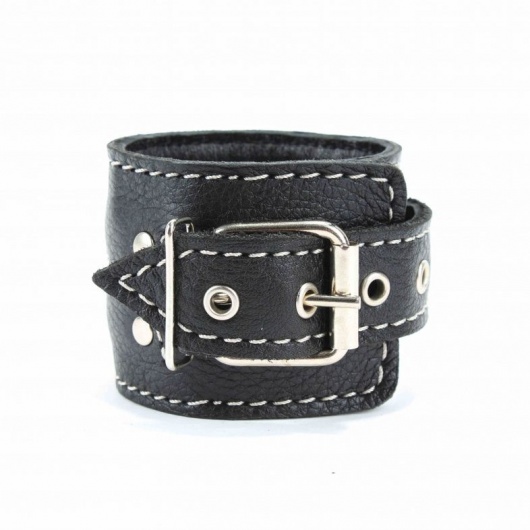 Чёрные кожаные оковы с крупной строчкой - БДСМ Арсенал - купить с доставкой в Димитровграде