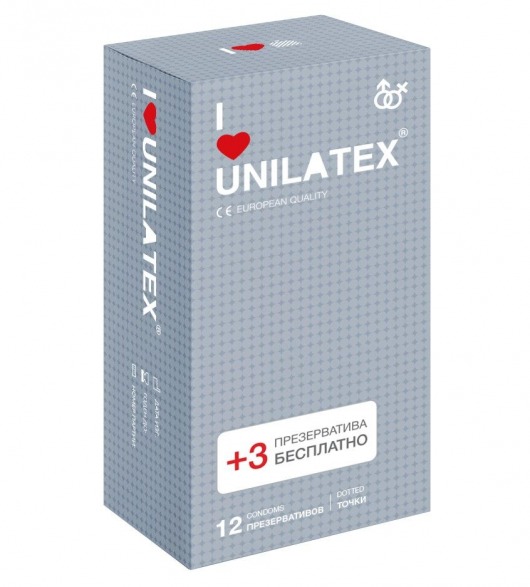 Презервативы с точками Unilatex Dotted - 12 шт. + 3 шт. в подарок - Unilatex - купить с доставкой в Димитровграде