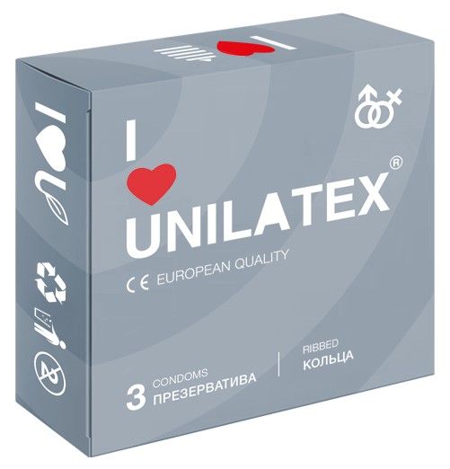 Презервативы с рёбрами Unilatex Ribbed - 3 шт. - Unilatex - купить с доставкой в Димитровграде