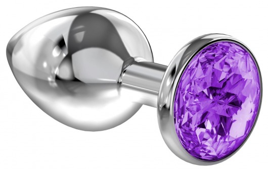 Большая серебристая анальная пробка Diamond Purple Sparkle Large с фиолетовым кристаллом - 8 см. - Lola Games - купить с доставкой в Димитровграде