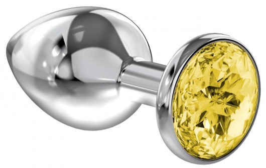 Большая серебристая анальная пробка Diamond Yellow Sparkle Large с жёлтым кристаллом - 8 см. - Lola Games - купить с доставкой в Димитровграде