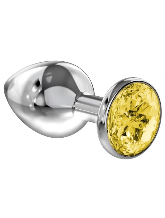 Малая серебристая анальная пробка Diamond Yellow Sparkle Small с жёлтым кристаллом - 7 см. - Lola Games - купить с доставкой в Димитровграде