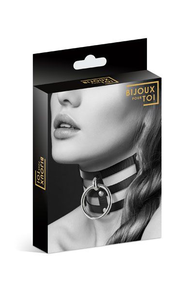 Чёрный тройной чокер с большим кольцом - Bijoux Pour Toi - купить с доставкой в Димитровграде