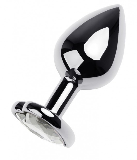 Серебристая анальная пробка с прозрачным кристаллом-сердцем - 8 см. - ToyFa - купить с доставкой в Димитровграде