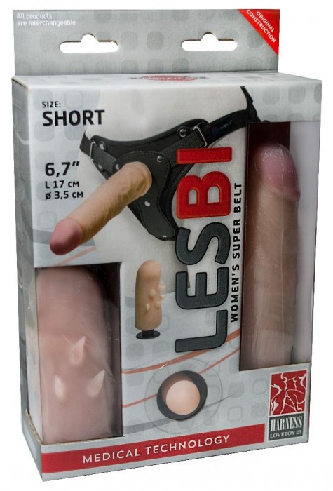 Телесный поясной страпон LESBI с вагинальной пробкой - 17 см. - LOVETOY (А-Полимер) - купить с доставкой в Димитровграде