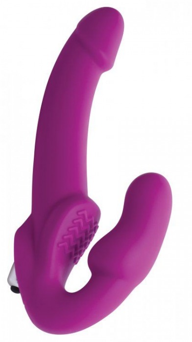 Ярко-розовый безремневой вибрострапон Evoke Vibrating Strapless Silicone Strap-on Dildo - XR Brands - купить с доставкой в Димитровграде