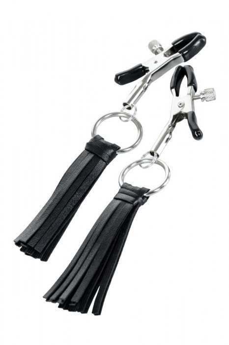 Черно-серебристые зажимы для сосков Theatre с кисточками - ToyFa - купить с доставкой в Димитровграде