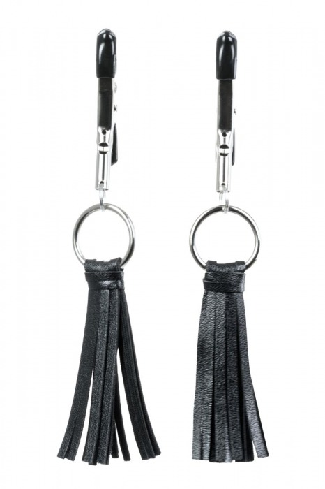 Черно-серебристые зажимы для сосков Theatre с кисточками - ToyFa - купить с доставкой в Димитровграде